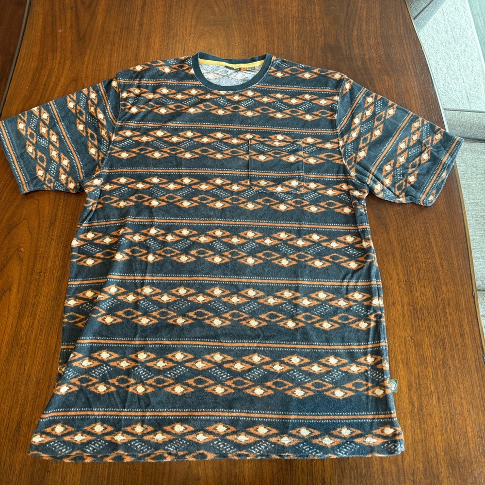 Howler Brothers Short Sleeve Aztec Stripe Tee in Navy and Rust